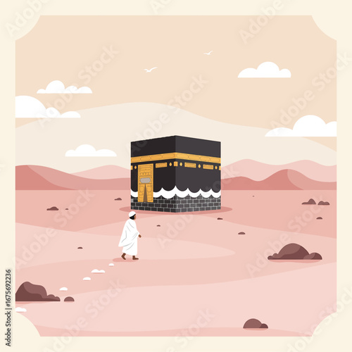 Pilgrim walking towards the Kaaba in Mecca.