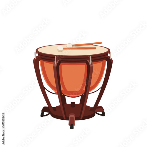 A vibrant, graphic illustration of a large, orchestral timpani drum, highlighted against a striking black backdrop.