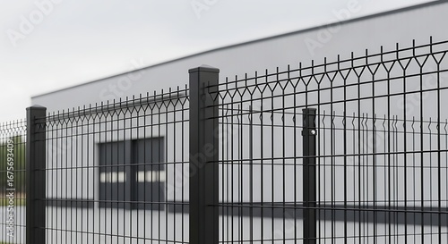 Black Metal Fence Protecting a White Building.