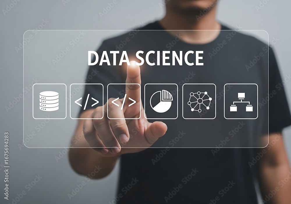 Fototapeta premium Person interacting with data science interface technology