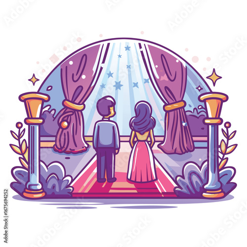 Couple stargazing through portal