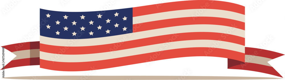 Fototapeta premium Minimalist american flag banner ribbon patriotic design symbol usa america freedom vector