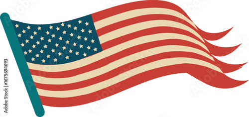 Retro american flag waving gracefully against a subtle backdrop vector
