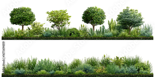 set of green trees isolated cad lines architecture and landscaping model Vector of watercolor tree side view isolated on white background