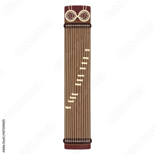 A detailed illustration of a traditional Korean string instrument, showcasing its distinctive shape and design elements.
