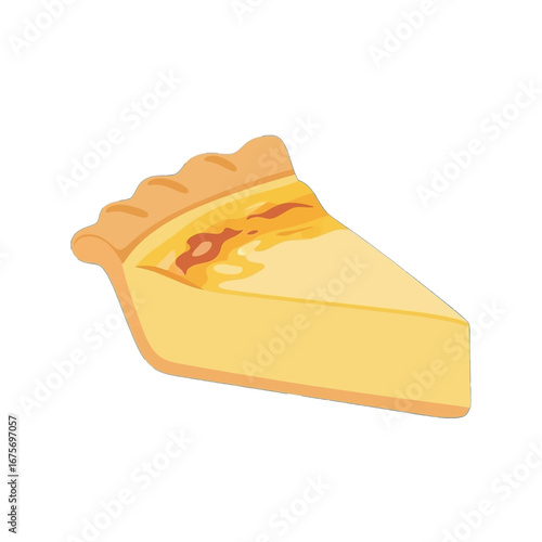 A bright, appealing slice of custard pie, presented against a stark black backdrop, showcasing a simple yet appetizing design.