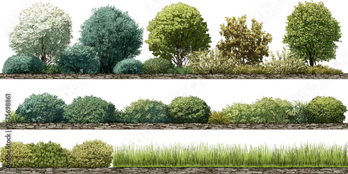 Collection of green trees pine and deciduous forest trees, Vector illustration of an architectural tree for landscape vector design on transparent background 