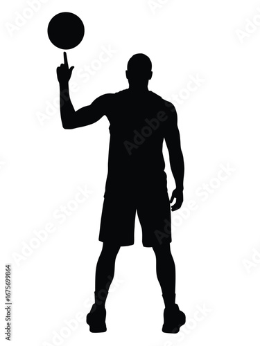 Basketball player silhouette spinning ball vector graphic sports illustration action pose silhouette vector illustration white background