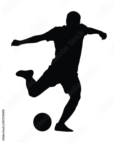 Silhouette vector illustration of a soccer player kicking a ball for sports graphics silhouette vector illustration white background