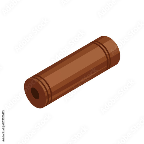 A stylized, isometric illustration of a cylindrical object, featuring a rich brown hue and distinct banding, is presented against a black backdrop.