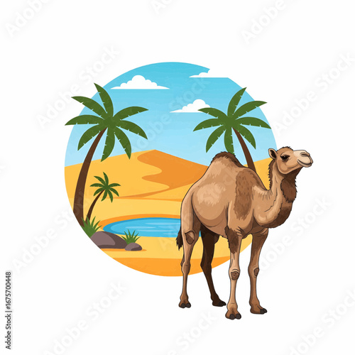 Camel in Desert Habitat Vector Illustration
