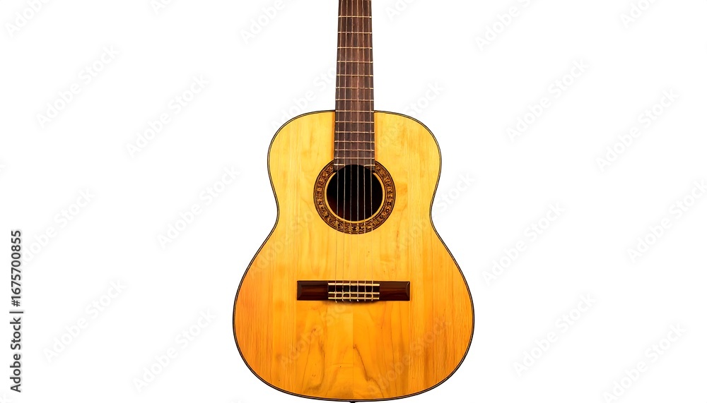 Fototapeta premium Wooden acoustic guitar, front view