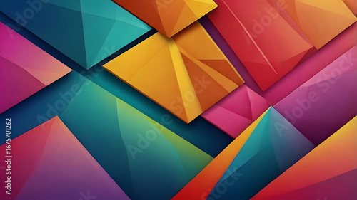 Abstract geometric 3D background, vibrant gradient colors, smooth shapes, modern digital design, stock illustration.