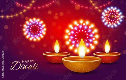 Indian festival happy diwali with decorative diwali props, diwali traditional background, diwali celebration greeting card, vector illustration