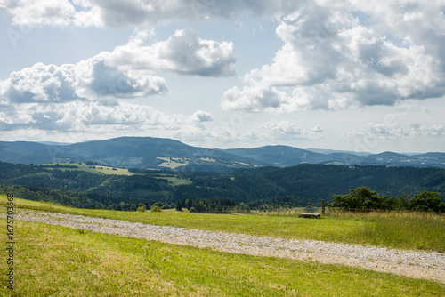The Sudetes landscape seen from the Dalimilova rozhledna observation tower. Eastern Sudetes.