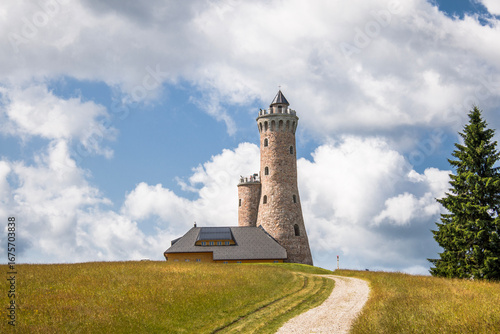Dalimilova rozhledna – an observation tower on Větrov Hill. A 34-meter-high tower in the Czech Sudetes.