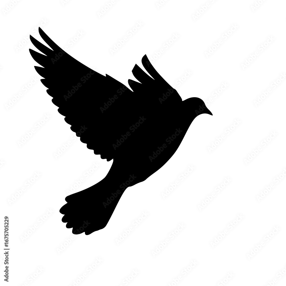 Fototapeta premium Solid black pigeon flying silhouette logo symbol vector illustration design sign icon character on white background.