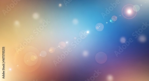 Abstract background with bokeh lights and lens flares in shades of blue, orange, and white creating a dreamy, ethereal effect.