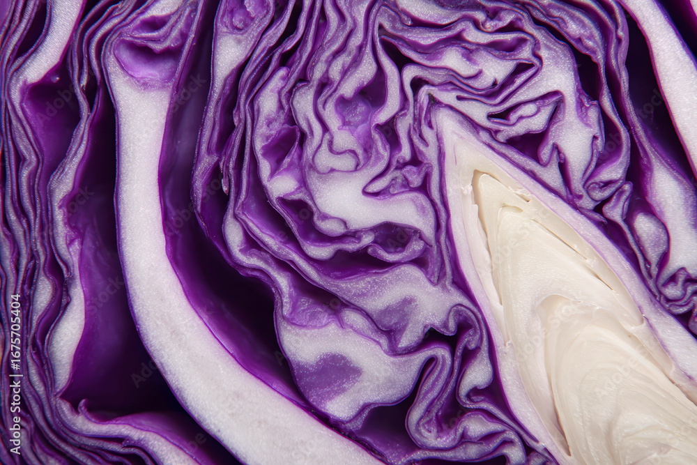 Obraz premium Vibrant Close-Up of Purple Cabbage Layers and Textures
