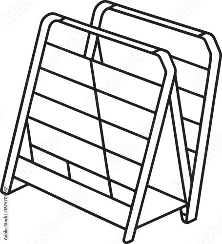 Magazine rack outline vector illustration, line art	