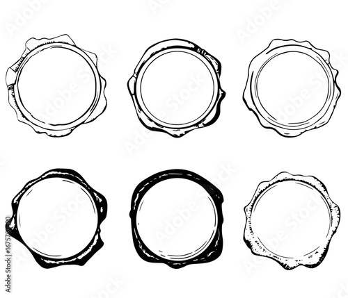 Vintage Style Wax Seal Stamp Black Vector Templates Set