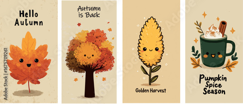 autumn vector poster illustration. harvest cute forest cartoon
