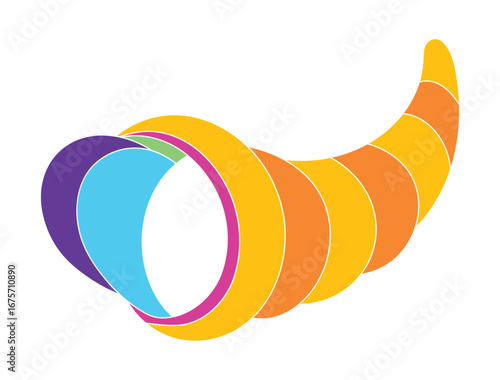 Colorful abstract cornucopia vector illustration,Thanksgiving horn of plenty symbol in flat design