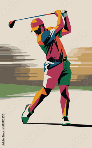 Golfista 002 Geometrico Astratto - Design Artistico Sportivo Moderno con Forme Colorate