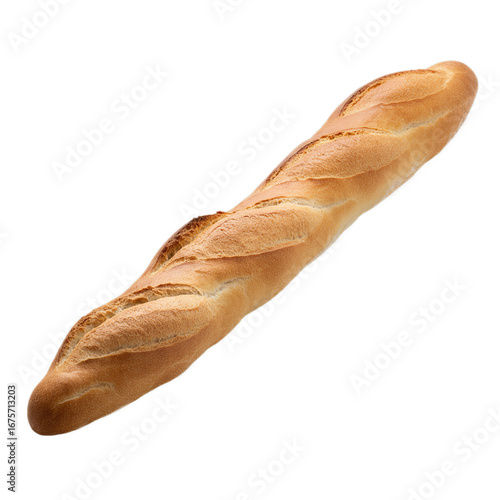 Freshly baked baguette - long French bread isolated in white background