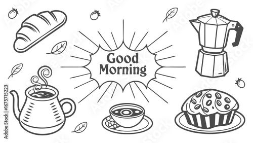 Good morning breakfast with coffee and pastries