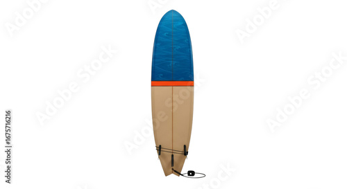 Unique surfboard with blue swirl design ready for ocean adventure, isolated against a black background showing unique craftsmanship.