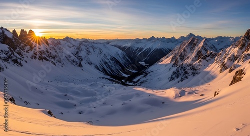Breathtaking Sunset in Snowy Mountain Valley.