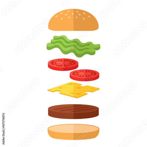 Delicious Burger Layers On White Background