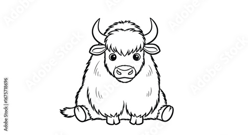 Adorable fluffy baby yak sitting down with big eyes and horns perfect for kids and animal lovers everywhere