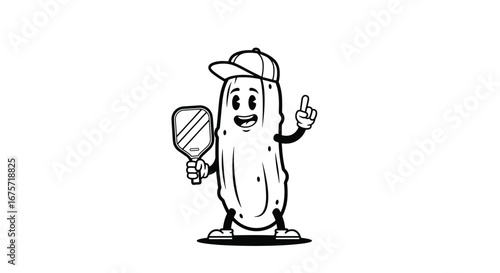 Adorable pickle character with paddle and cap teaching and playing outdoor sports with enthusiasm and joy
