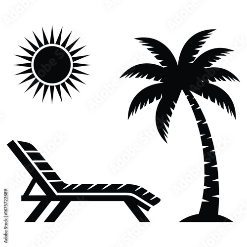 Minimalist tropical vacation scene icon isolated on white background
