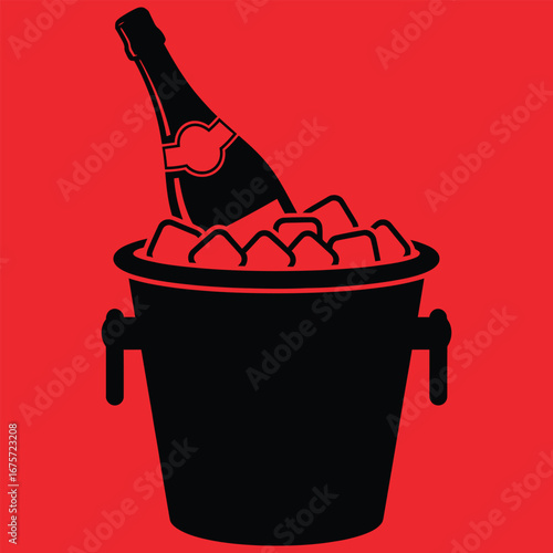 Champagne bottle in ice bucket icon