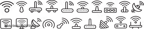 Wireless Connection and Network Icons: WiFi, Router, and Satellite Signals
