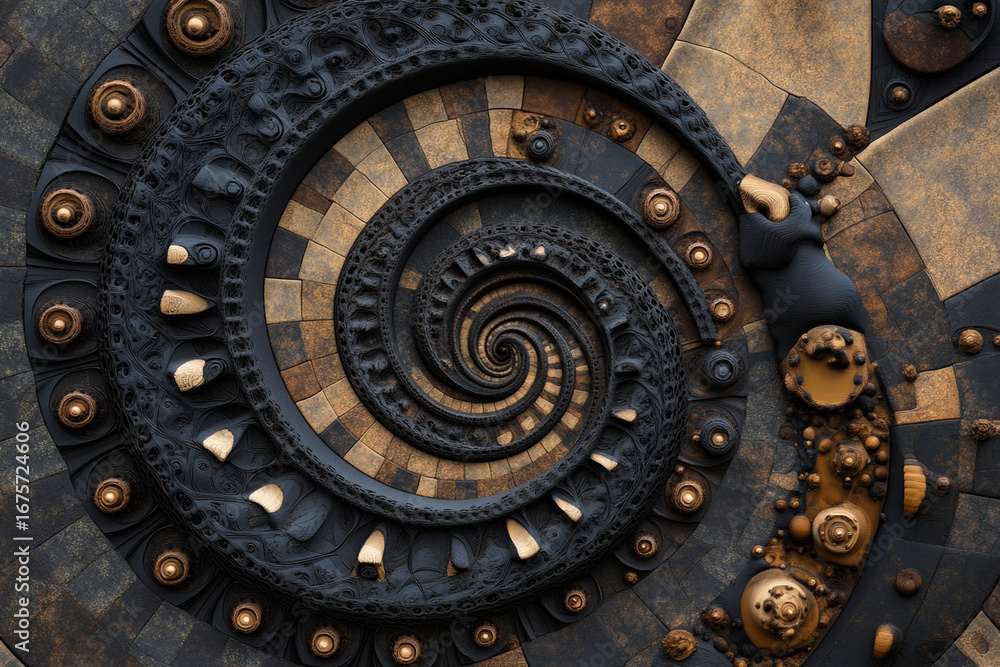 Fototapeta premium Dark blue fractal waves form a captivating spiral design with intricate patterns and textures
