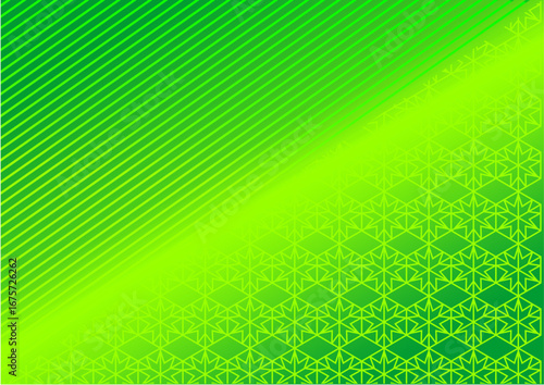 An abstract background with a bright green gradient. It features an intricate white geometric pattern resembling a woven texture or lattice, suggesting traditional craft with a modern twist.