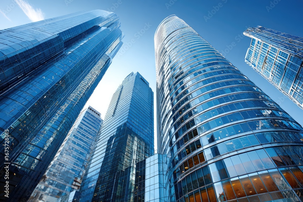 Fototapeta premium Modern skyscrapers, glass facades, city skyline