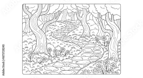 Flowing river through forest with transparent background