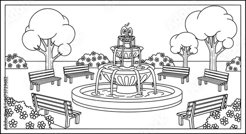 Fountain in a park with transparent background