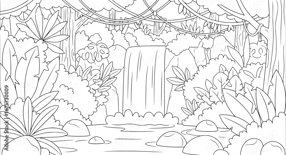 Fototapeta premium Serene jungle waterfall scene with transparent background