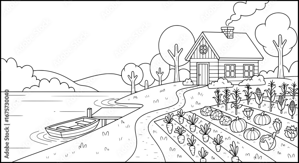 Naklejka premium House with garden and trees with transparent background