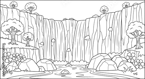 Waterfall scene with transparent background