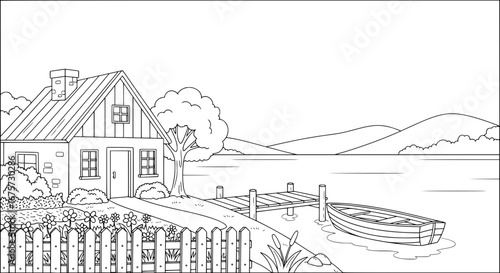 Lakeside cabin with transparent background