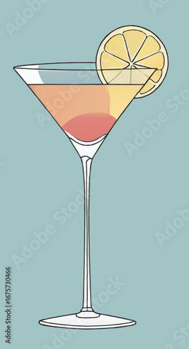 cartoon cocktail glass with lemon vector illustration