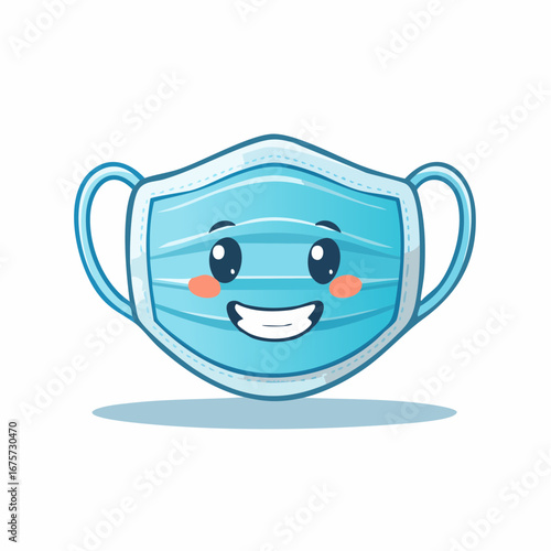 Cute surgical face mask character with a happy smiling face. Kawaii medical mask mascot cartoon vector illustration isolated on white background