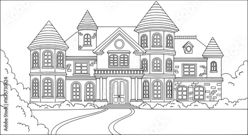 Large haunted mansion with transparent background